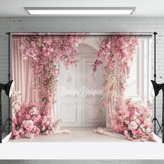 Aperturee - Luxury Door Pink Curtain Floral Wedding Backdrop