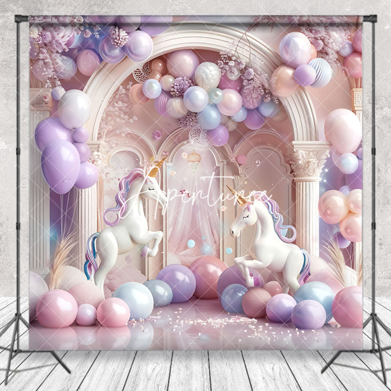 Aperturee - Luxury Fantasy Arch Unicorn Balloon Photo Backdrop