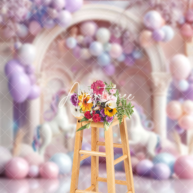 Aperturee - Luxury Fantasy Arch Unicorn Balloon Photo Backdrop