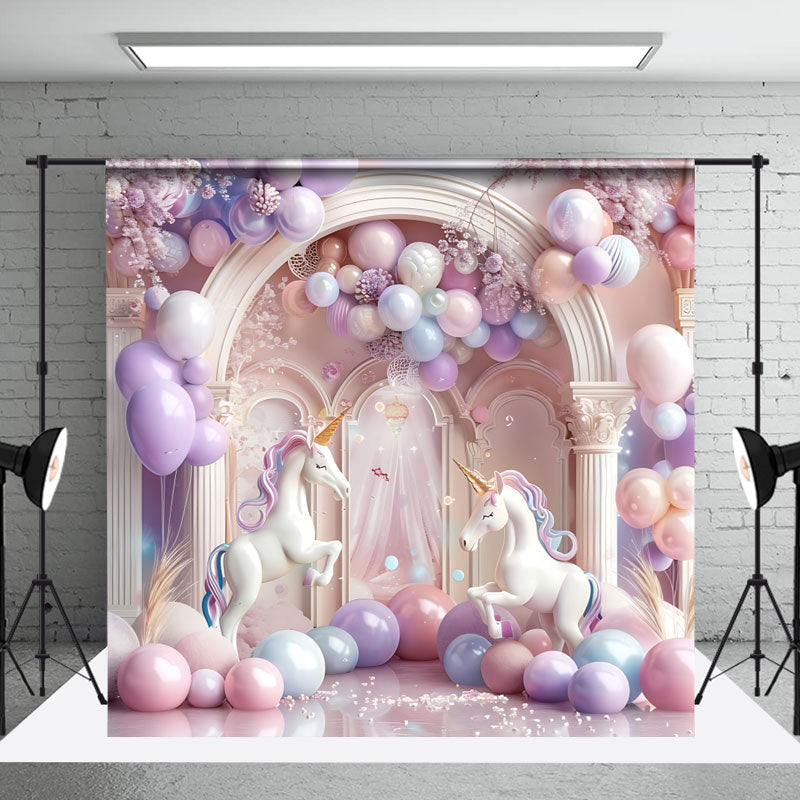 Aperturee - Luxury Fantasy Arch Unicorn Balloon Photo Backdrop