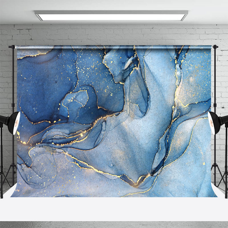 Aperturee - Luxury Modern Blue Gold Marbled Photography Backdrop