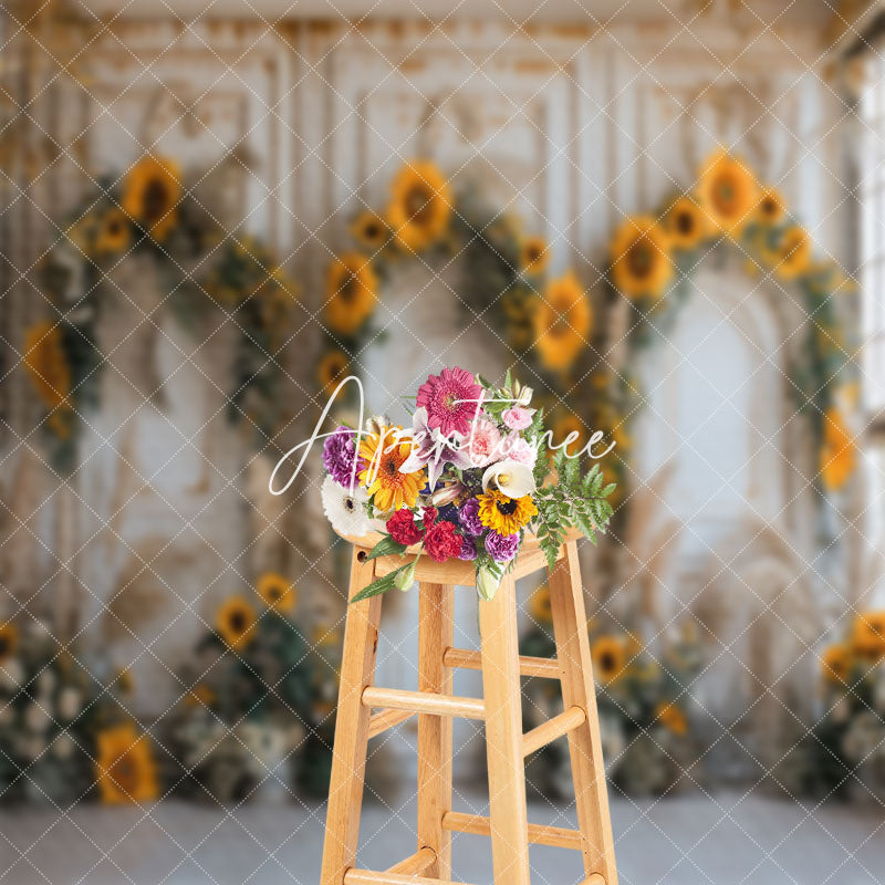 Aperturee - Luxury Retro Wall Arch Floral Wedding Photo Backdrop