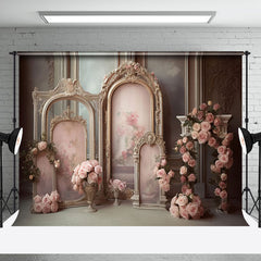 Aperturee - Luxury Royal Mirror Pink Rose Retro Wall Backdrop