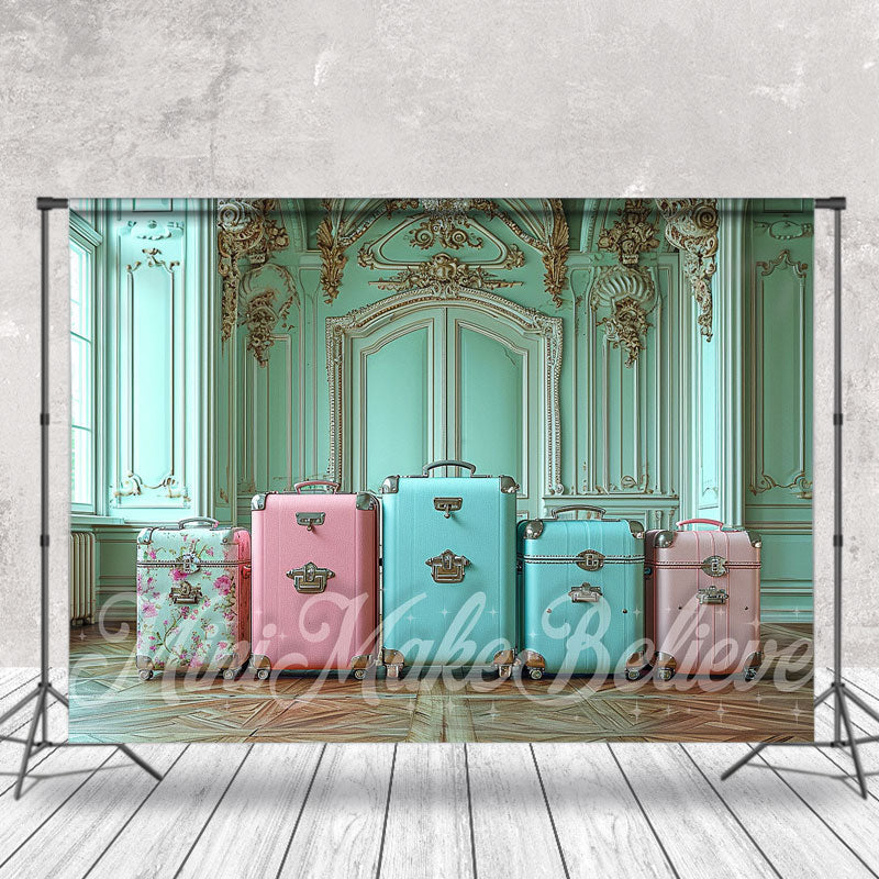 Aperturee - Luxury Teal Wall Luggage Spring Photography Backdrop