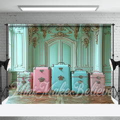 Aperturee - Luxury Teal Wall Luggage Spring Photography Backdrop