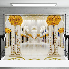 Aperturee - Luxury White Gold Palace Corridor Photo Backdrop