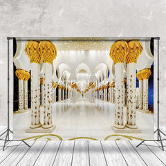 Aperturee - Luxury White Gold Palace Corridor Photo Backdrop