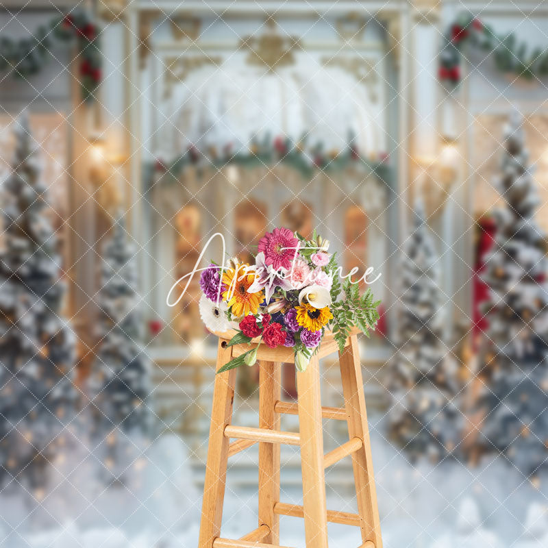 Aperturee - Luxury White Gold Room Snow Christmas Photo Backdrop