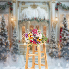 Aperturee - Luxury White Gold Room Snow Christmas Photo Backdrop