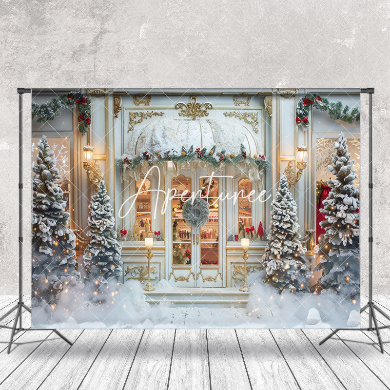 Aperturee - Luxury White Gold Room Snow Christmas Photo Backdrop