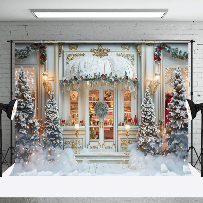 Aperturee - Luxury White Gold Room Snow Christmas Photo Backdrop