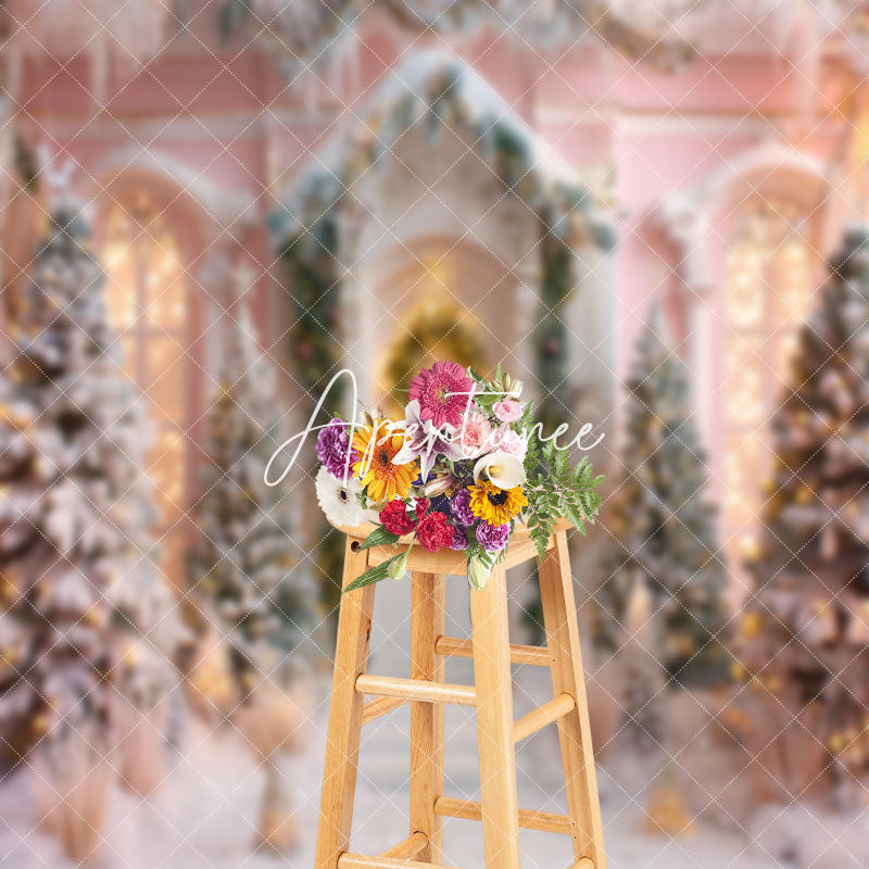 Aperturee - Luxury White House Snow Scene Christmas Backdrop