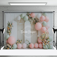 Aperturee - Luxury White Wall Balloon Floral Cake Smash Backdrop