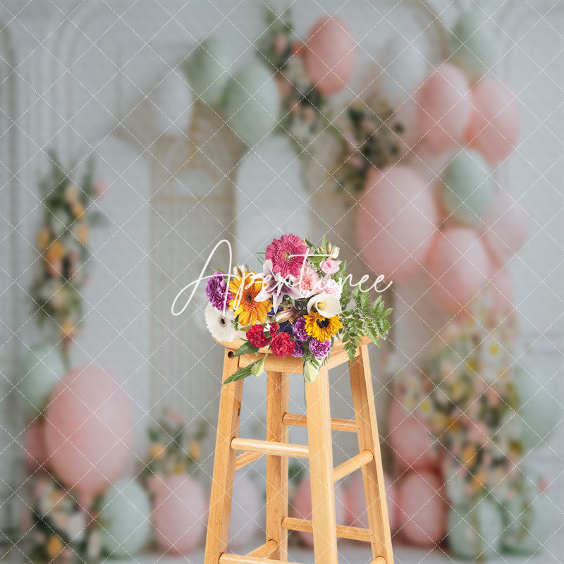 Aperturee - Luxury White Wall Balloon Floral Cake Smash Backdrop