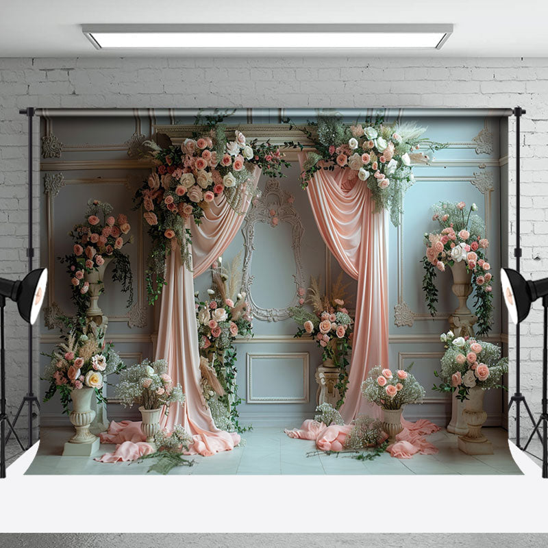 Aperturee - Luxury White Wall Curtain Floral Wedding Backdrop