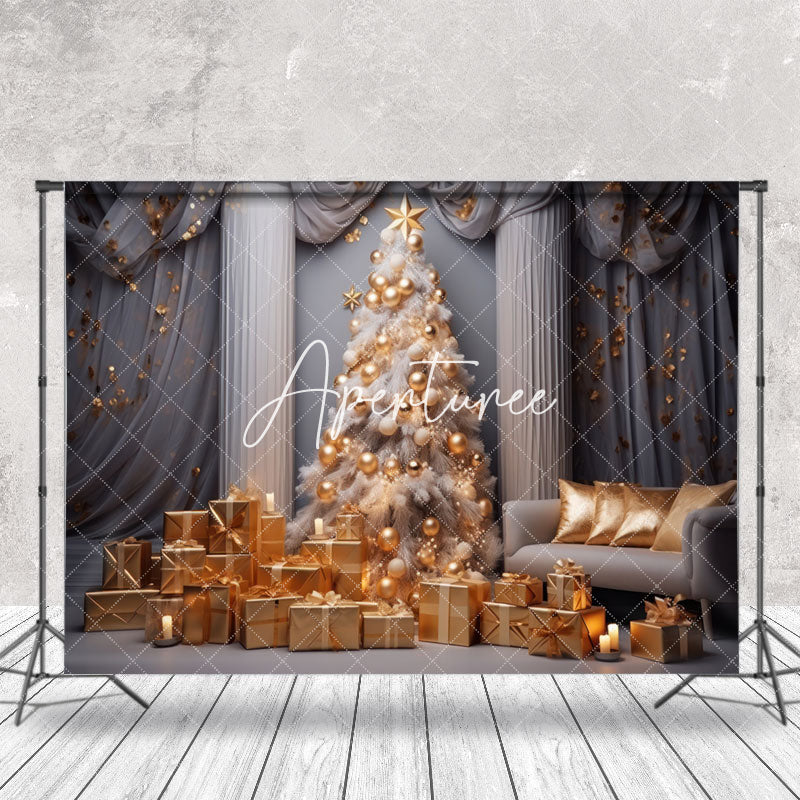 Aperturee - Luxury White Wall Curtain Trees Christmas Backdrop