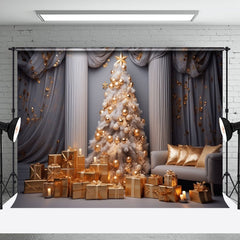 Aperturee - Luxury White Wall Curtain Trees Christmas Backdrop