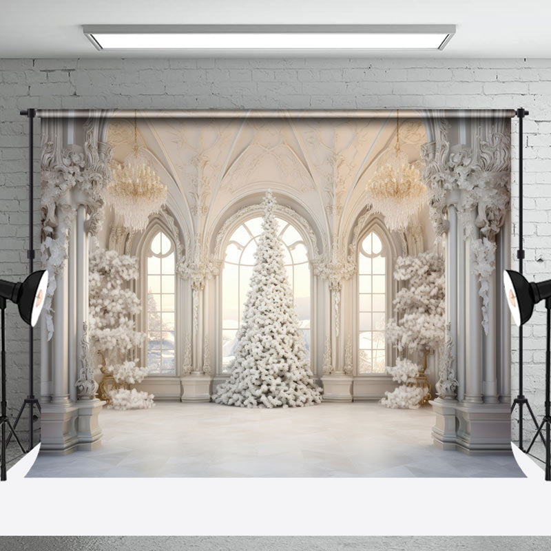 Aperturee - Luxury White Window Winter Backdrop For Photography