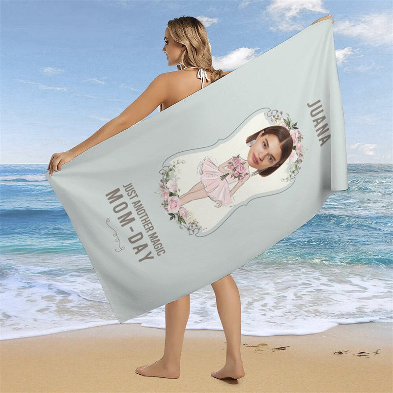 Aperturee - Magic Mom - day Floral Custom Photo Beach Towel