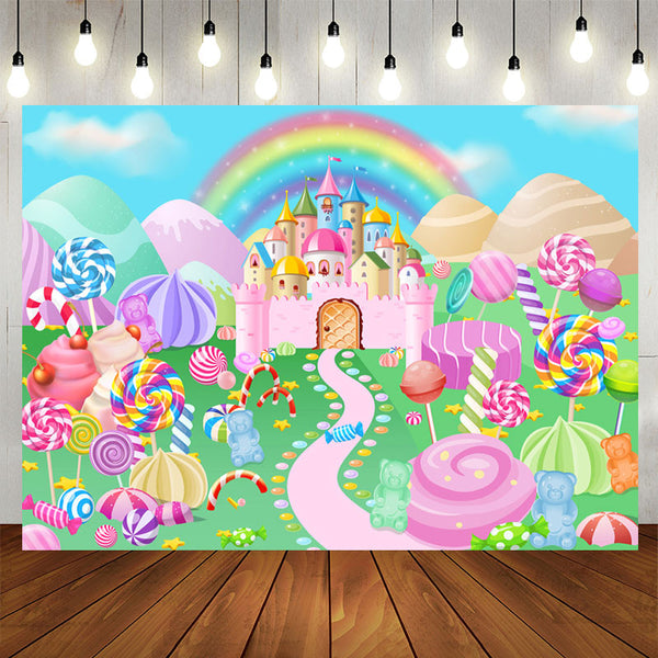 Aperturee Magical Candyland Castle World Birthday Backdrop