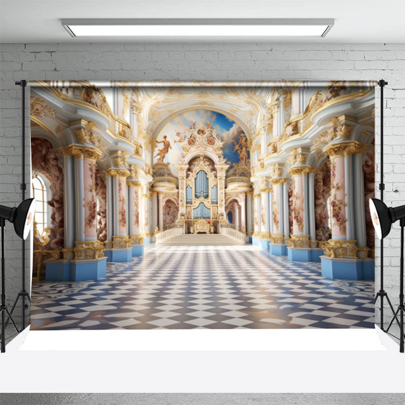 Aperturee - Magnificent Palace Plaid Floor Photo Booth Backdrop