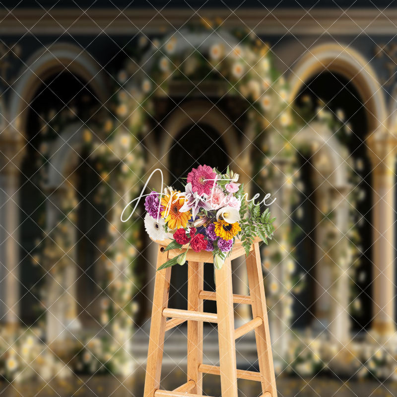 Aperturee - Magnificent Retro Arch Floral Architecture Backdrop