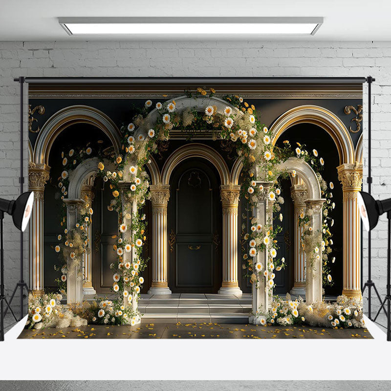 Aperturee - Magnificent Retro Arch Floral Architecture Backdrop