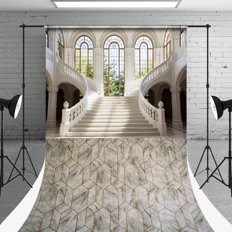 Aperturee - Magnificent Staircase Dark Marble Floor Sweep Backdrop