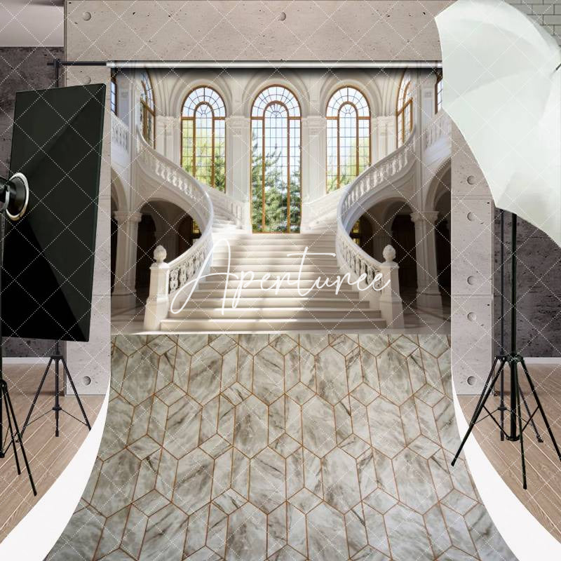 Aperturee - Magnificent Staircase Dark Marble Floor Sweep Backdrop