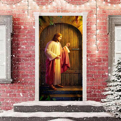 Aperturee - Man Knocking Wooden Christmas Door Cover Decoration