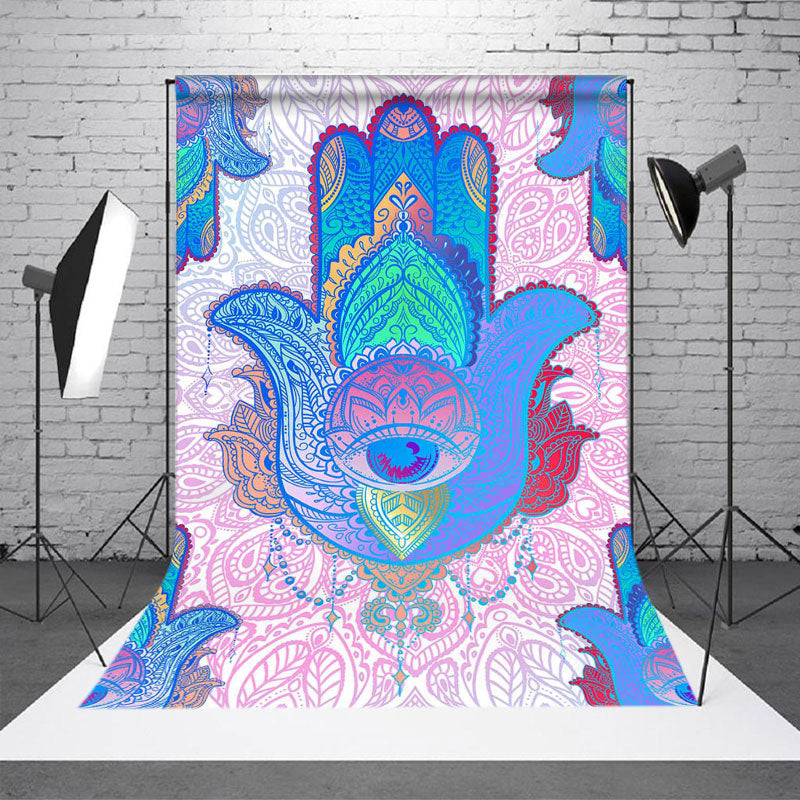 Aperturee - Mandala Blue Gradient Hamasa Hand Party Backdrop