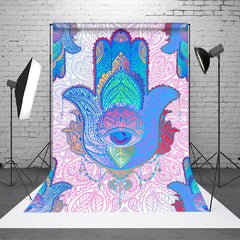 Aperturee - Mandala Blue Gradient Hamasa Hand Party Backdrop