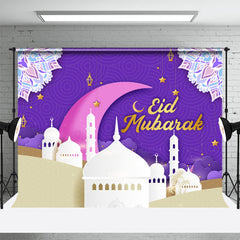 Aperturee - Mandala Muslim Buildings Purple Eid Mubarak Backdrop