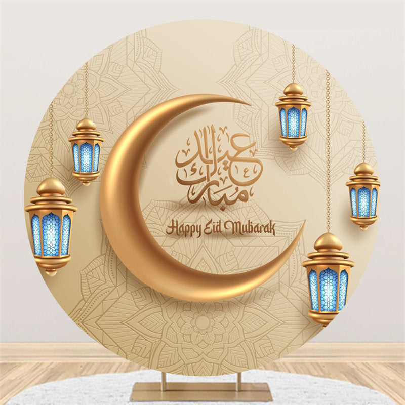 Aperturee - Mandala Pattern Gold Moon Round Eid Mubarak Backdrop