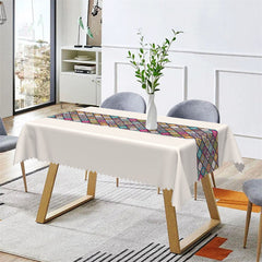 Aperturee - Mandala Plaid Kitchen Beige Rectangle Tablecloth