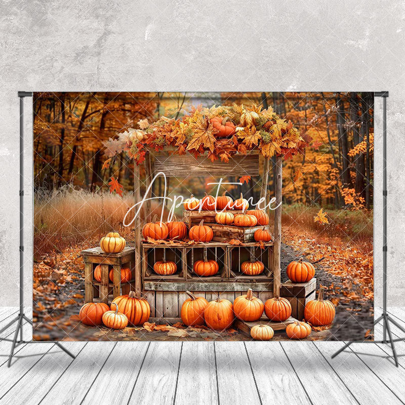 Aperturee - Maple Grove Pumpkins Autumn Thanksgiving Backdrop