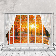 Aperturee - Maple Grove Sunlight Window Autumn Scenery Backdrop