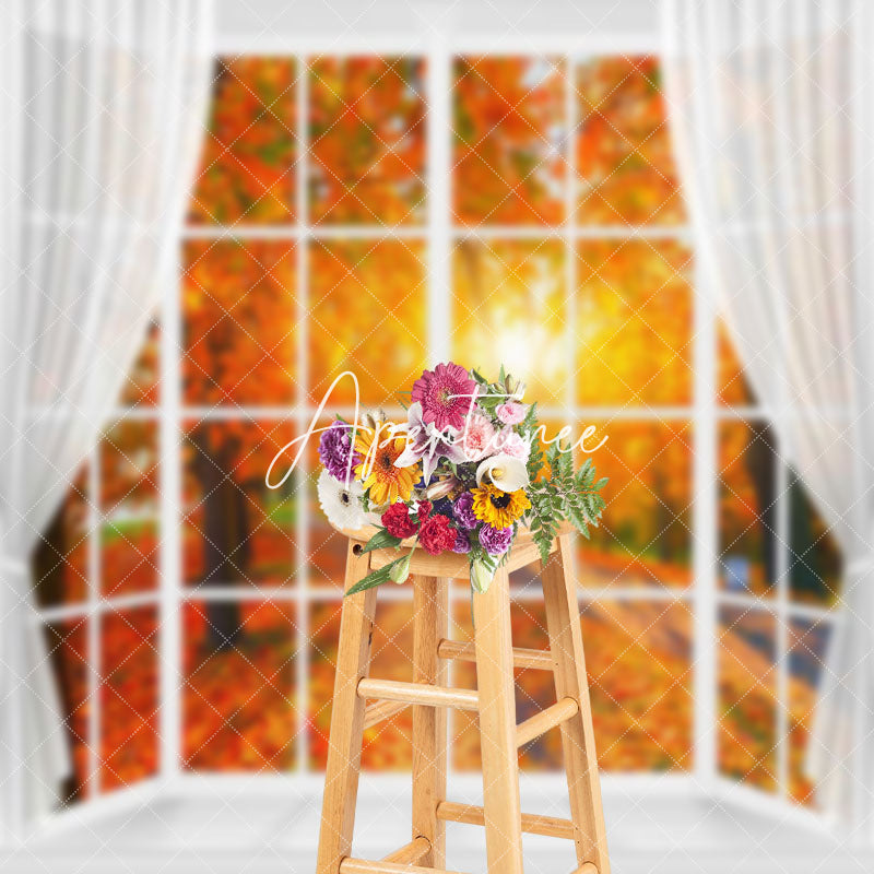 Aperturee - Maple Grove Sunlight Window Autumn Scenery Backdrop