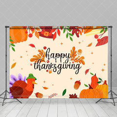 Aperturee - Maple Leaf Autumn Turkey Happy Thanksgiving Backdrop