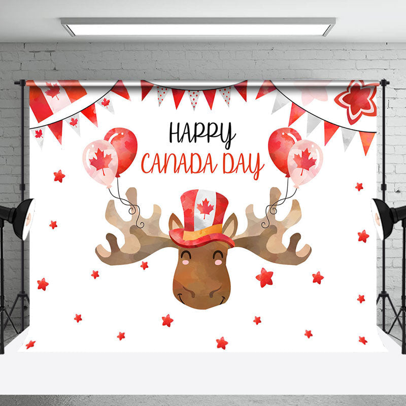 Aperturee - Maple Leaf Balloon Antlers Happy Canada Day Backdrop