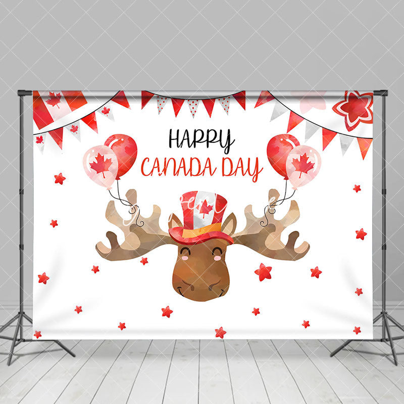 Aperturee - Maple Leaf Balloon Antlers Happy Canada Day Backdrop