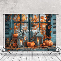 Aperturee - Maple Leaf Retro Teal Window Candle Autumn Backdrop