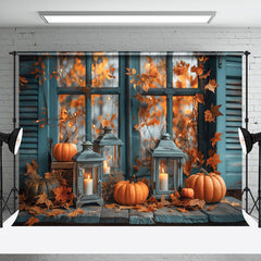 Aperturee - Maple Leaf Retro Teal Window Candle Autumn Backdrop