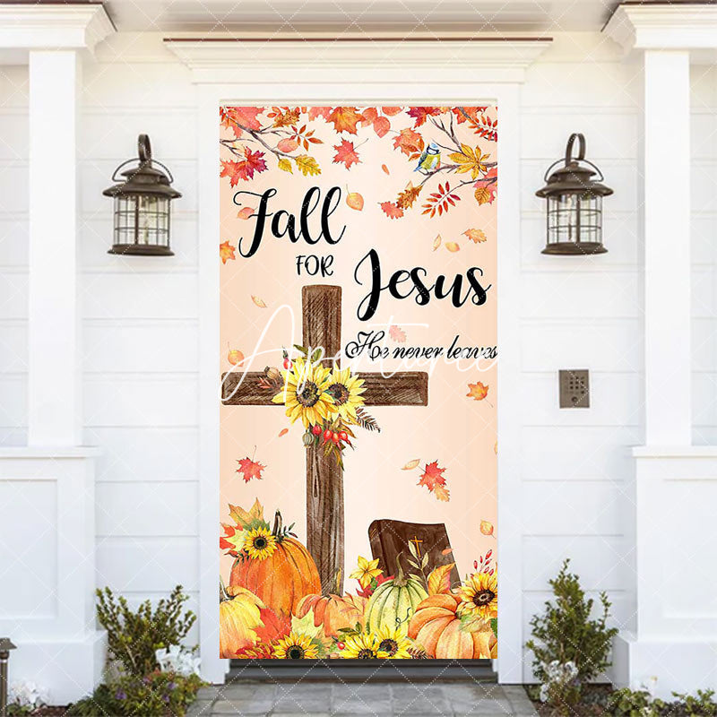 Aperturee - Maple Leaves Fall For Jesus Thanksgiving Door Cover