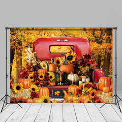 Aperturee - Maples Sunflowers Pumpkin Red Truck Autumn Backdrop