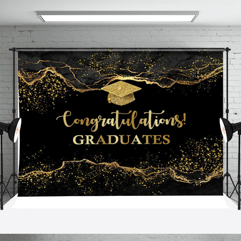 Aperturee - Marble Glitter Black And Gold Graduation Backdrop