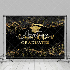 Aperturee - Marble Glitter Black And Gold Graduation Backdrop