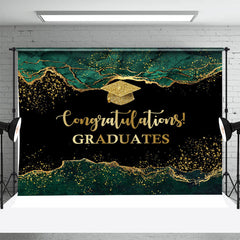 Aperturee - Marble Green Gold Glitter Congrats Grad Backdrop