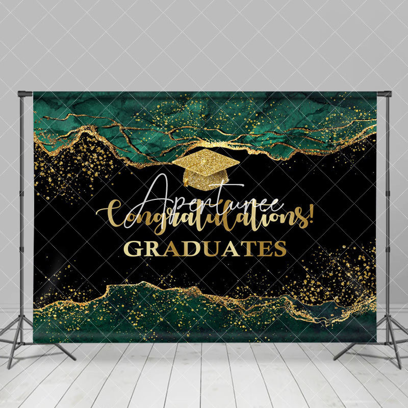 Aperturee - Marble Green Gold Glitter Congrats Grad Backdrop