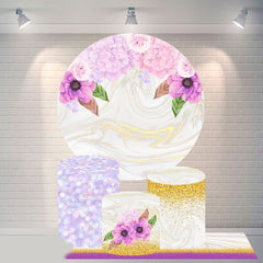 Aperturee Marble texture Flower Round Happy Birthday Backdrop